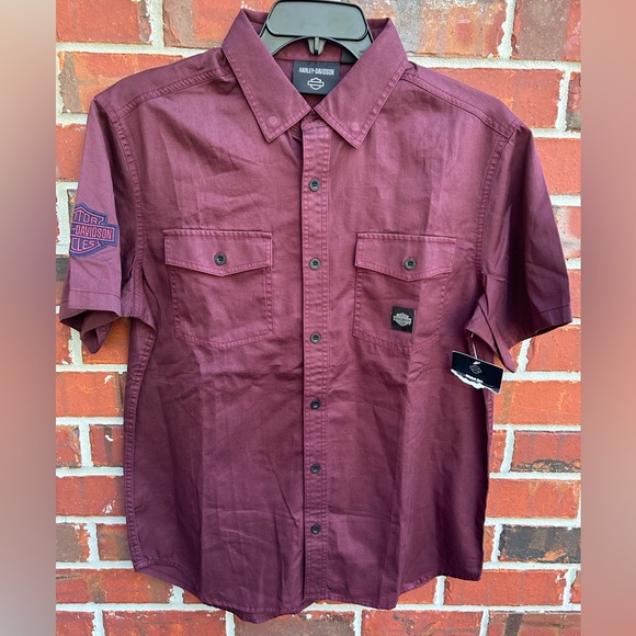 Harley-Davidson Other - NWT Harley-Davidson Whiplash Men’s Short Sleeve Button Down Maroon Large Shirt